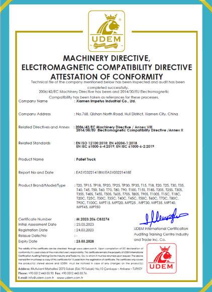 Impetus certificate: UDEM Certified